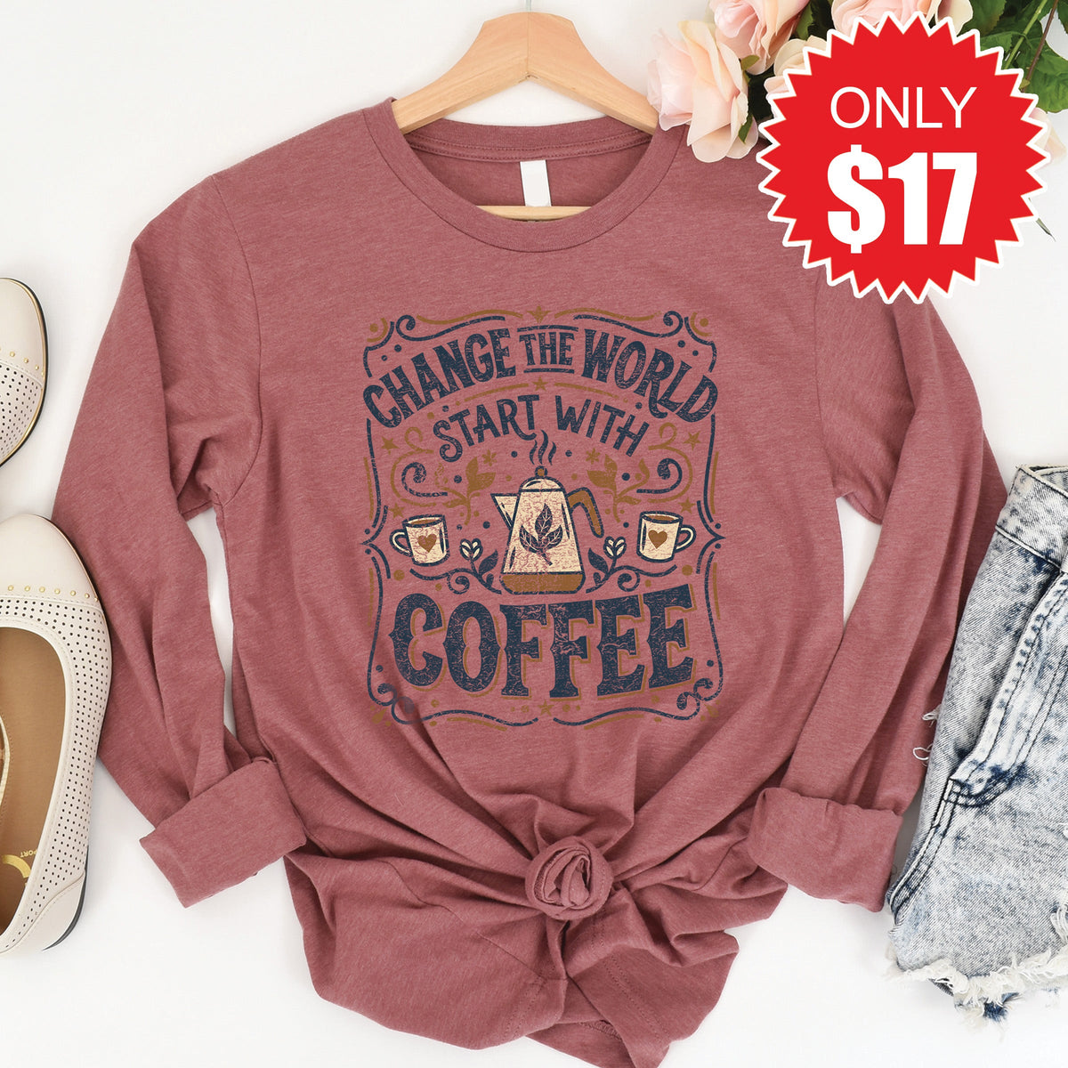 Change the World Coffee Long Sleeve - Heather Mauve - 17 product image 1