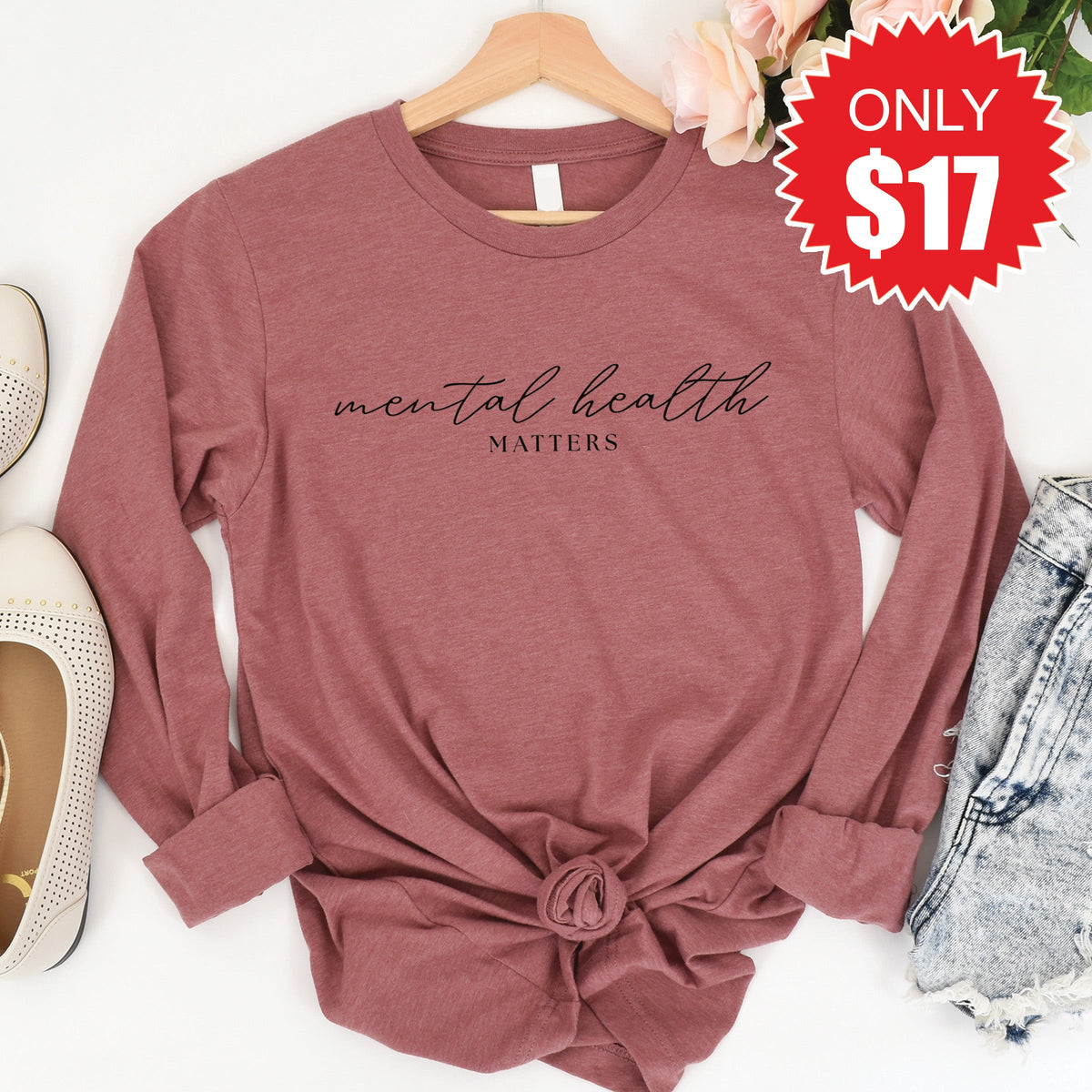 Mental Health Matters Long Sleeve - Heather Mauve - 17 product image 1