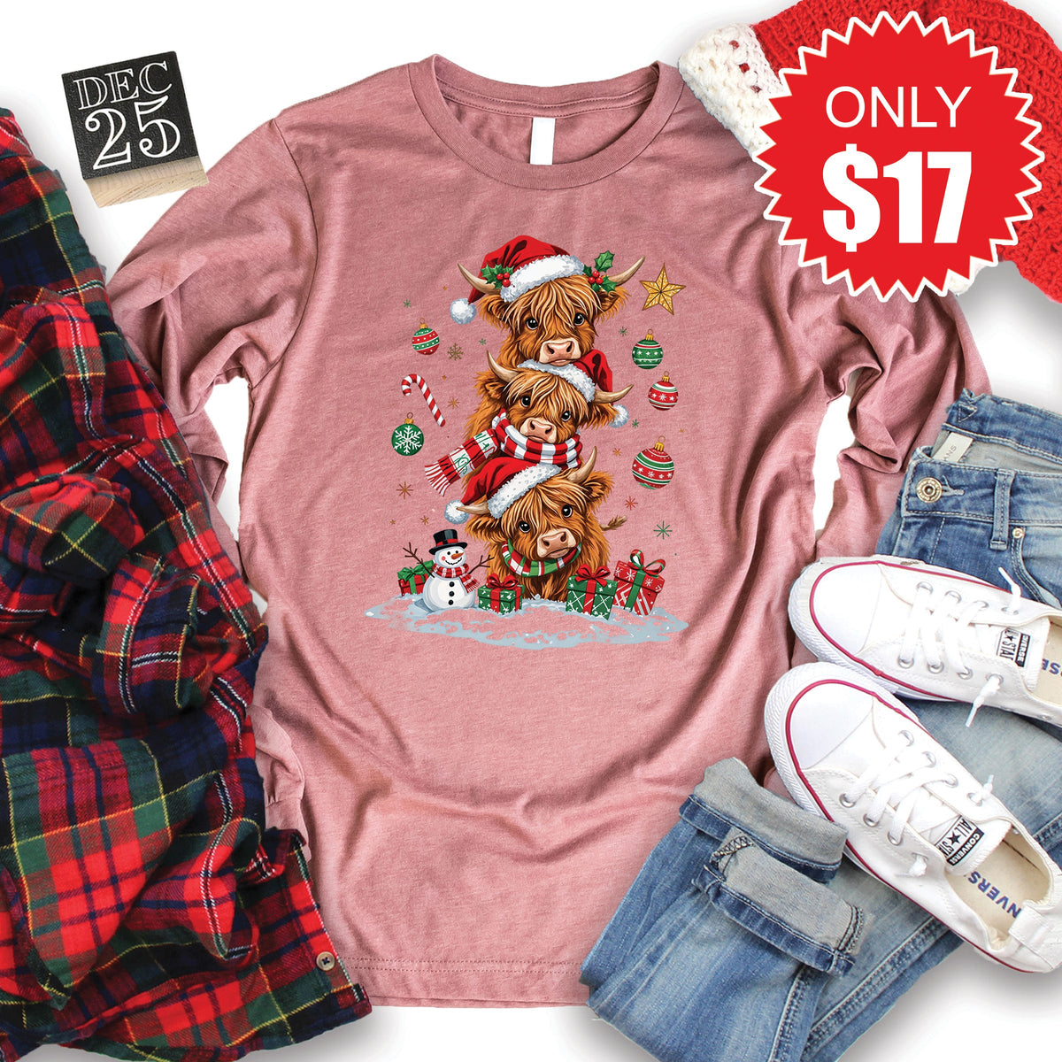 Christmas Cows Long Sleeve - Heather Mauve - 17 product image 1