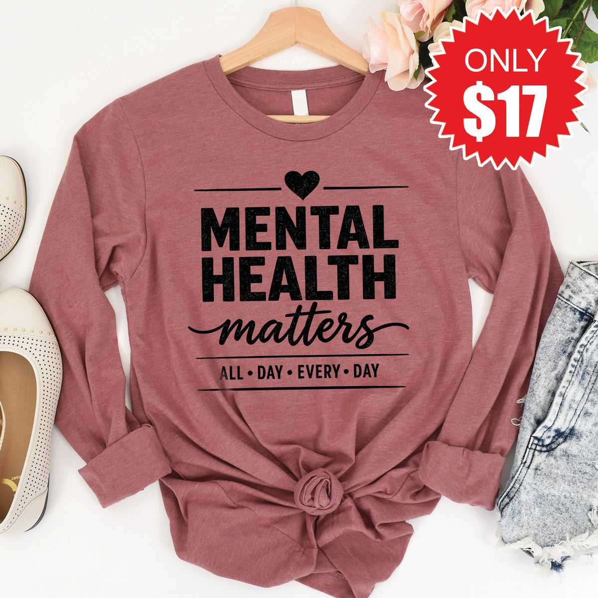 Mental Health Matters Long Sleeve - Heather Mauve - 17 product image 1