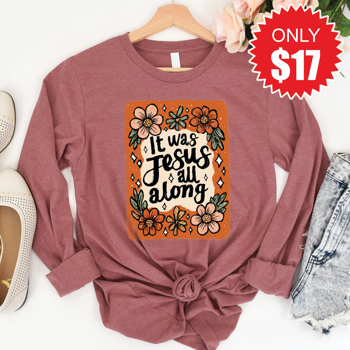 It Was Jesus All Along Long Sleeve - Heather Mauve - 17 product image 1