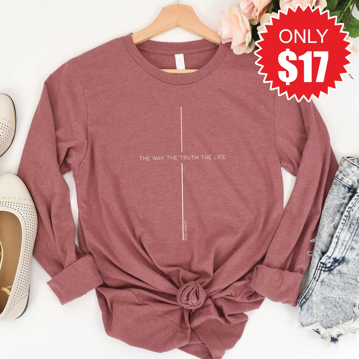 The Way, Truth, Life Long Sleeve - Heather Mauve - 17 product image 1