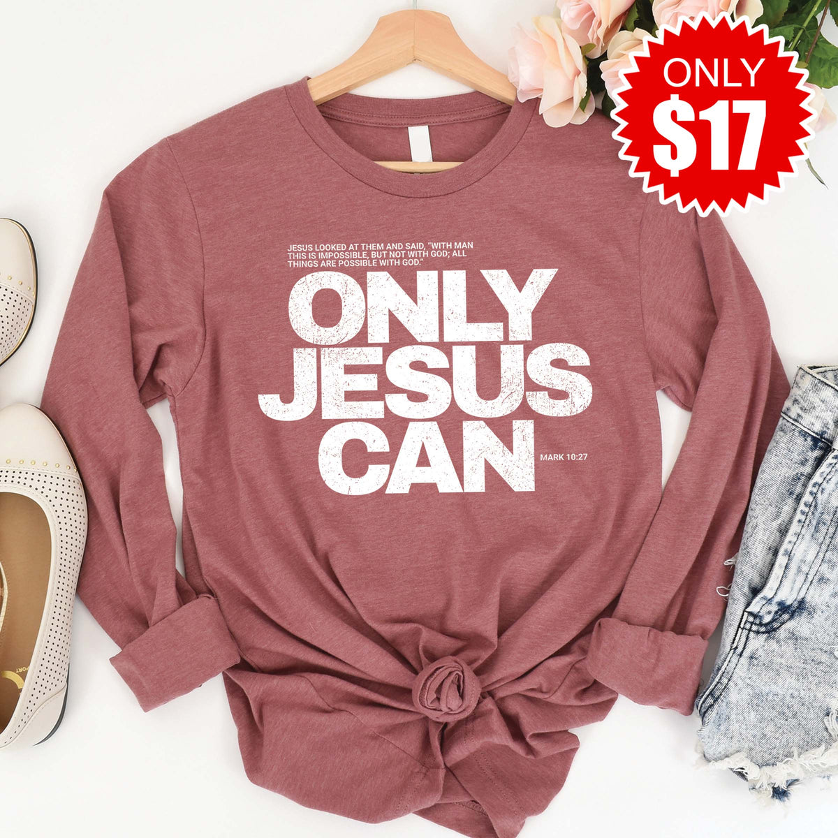 Only Jesus Can Long Sleeve - Heather Mauve - 17 product image 1