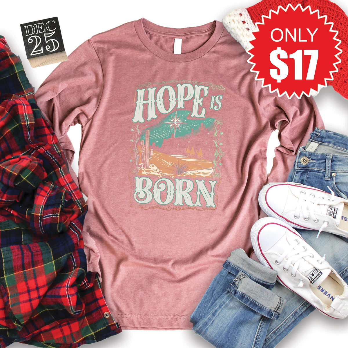 Hope Is Born Long Sleeve - Heather Mauve - 17 product image 1