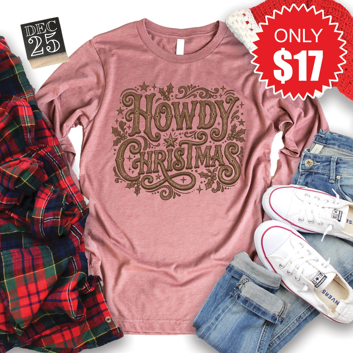 Howdy Christmas Long Sleeve - Heather Mauve - 17 product image 1