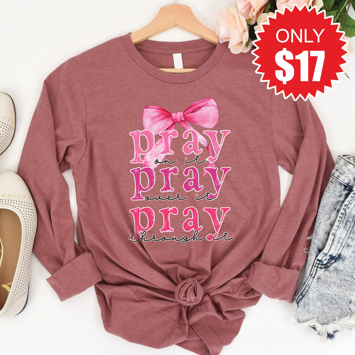 Pray On It Long Sleeve - Heather Mauve - 17 product image 1