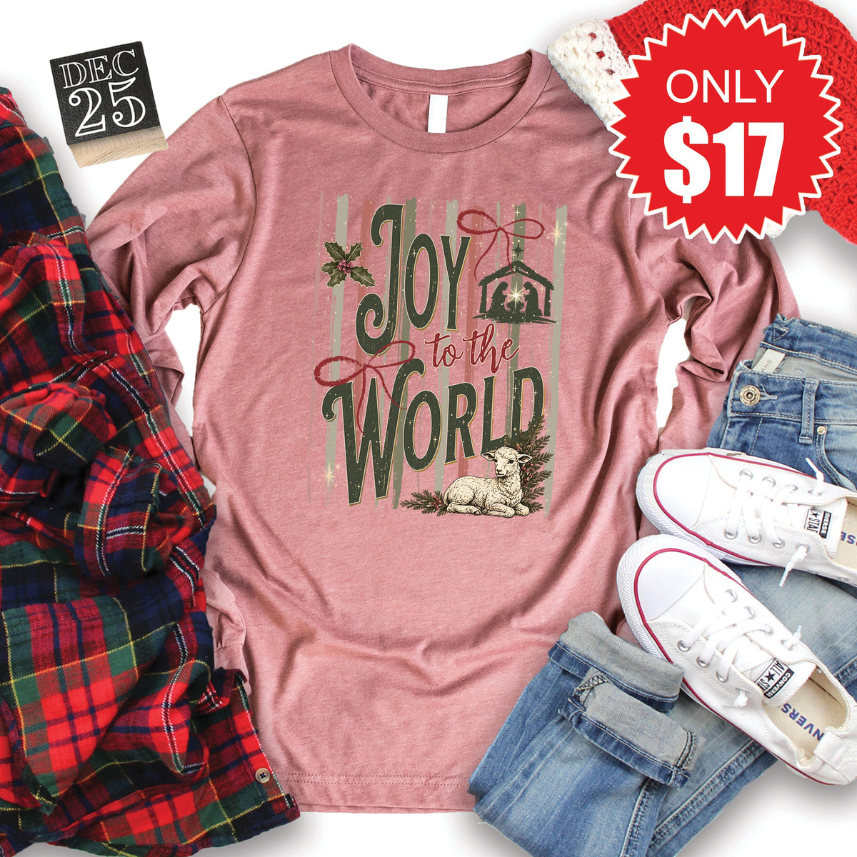 Joy To The World Long Sleeve - Heather Mauve - 17 product image 1