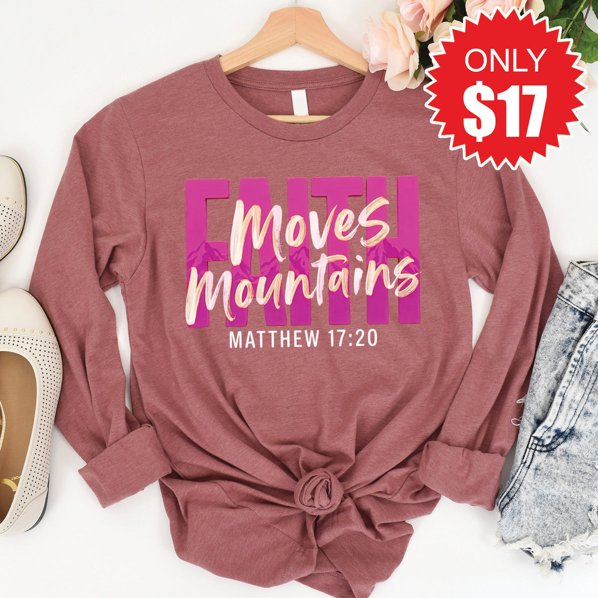 Faith Moves Mountains Long Sleeve - Heather Mauve - 17 product image 1