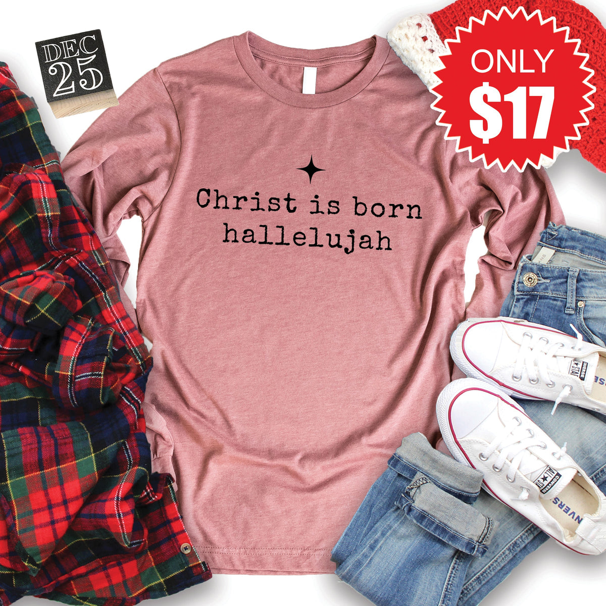 Christ Is Born Long Sleeve - Heather Mauve - 17 product image 1