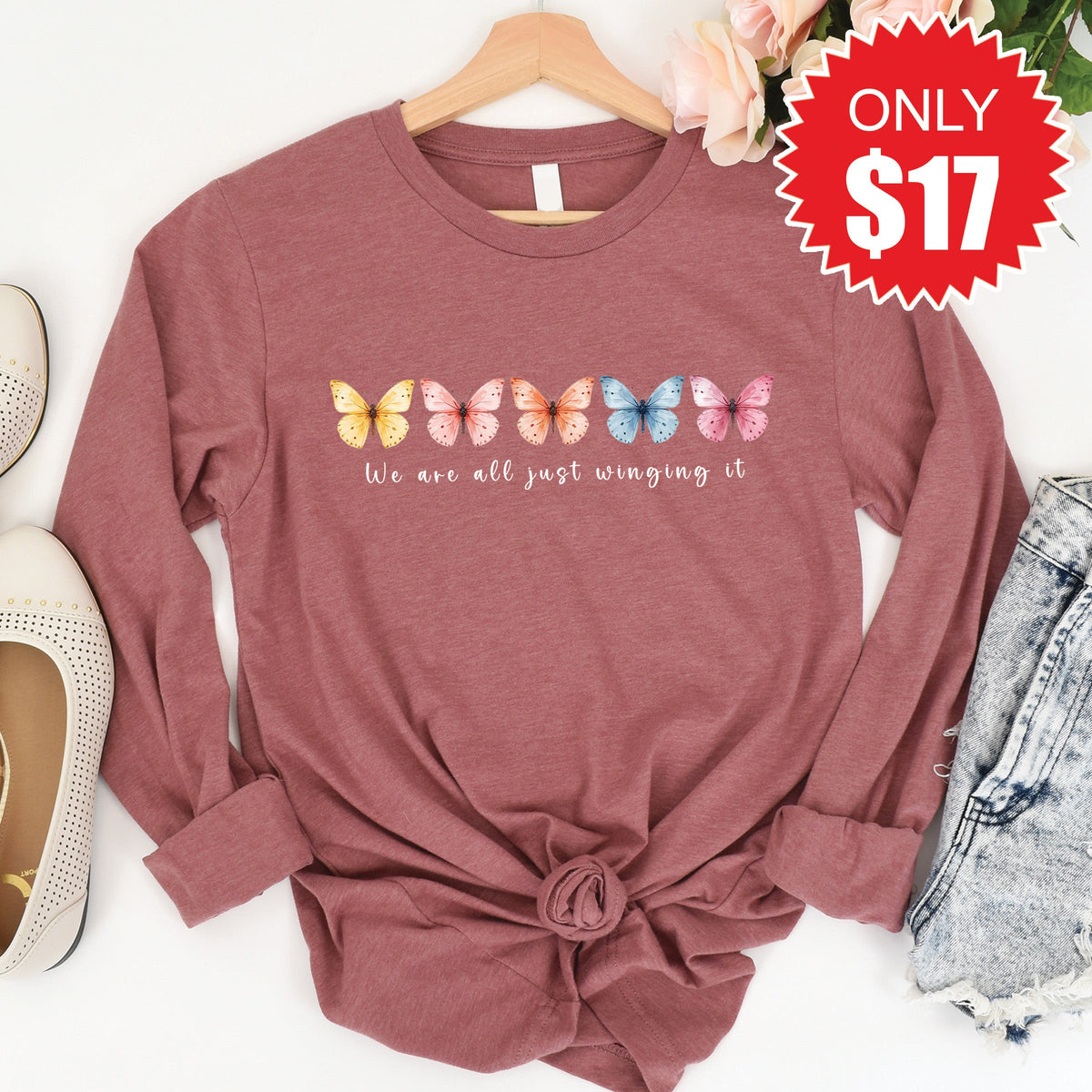 Just Winging It Long Sleeve - Heather Mauve - 17 product image 1
