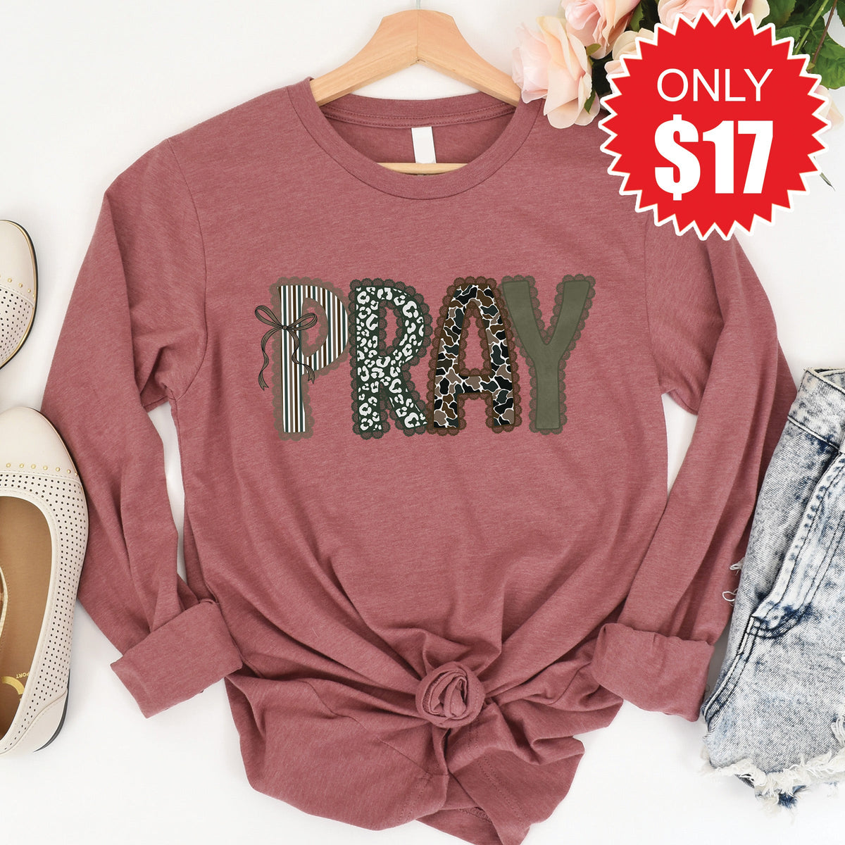 Pray Long Sleeve - Heather Mauve - 17 product image 1