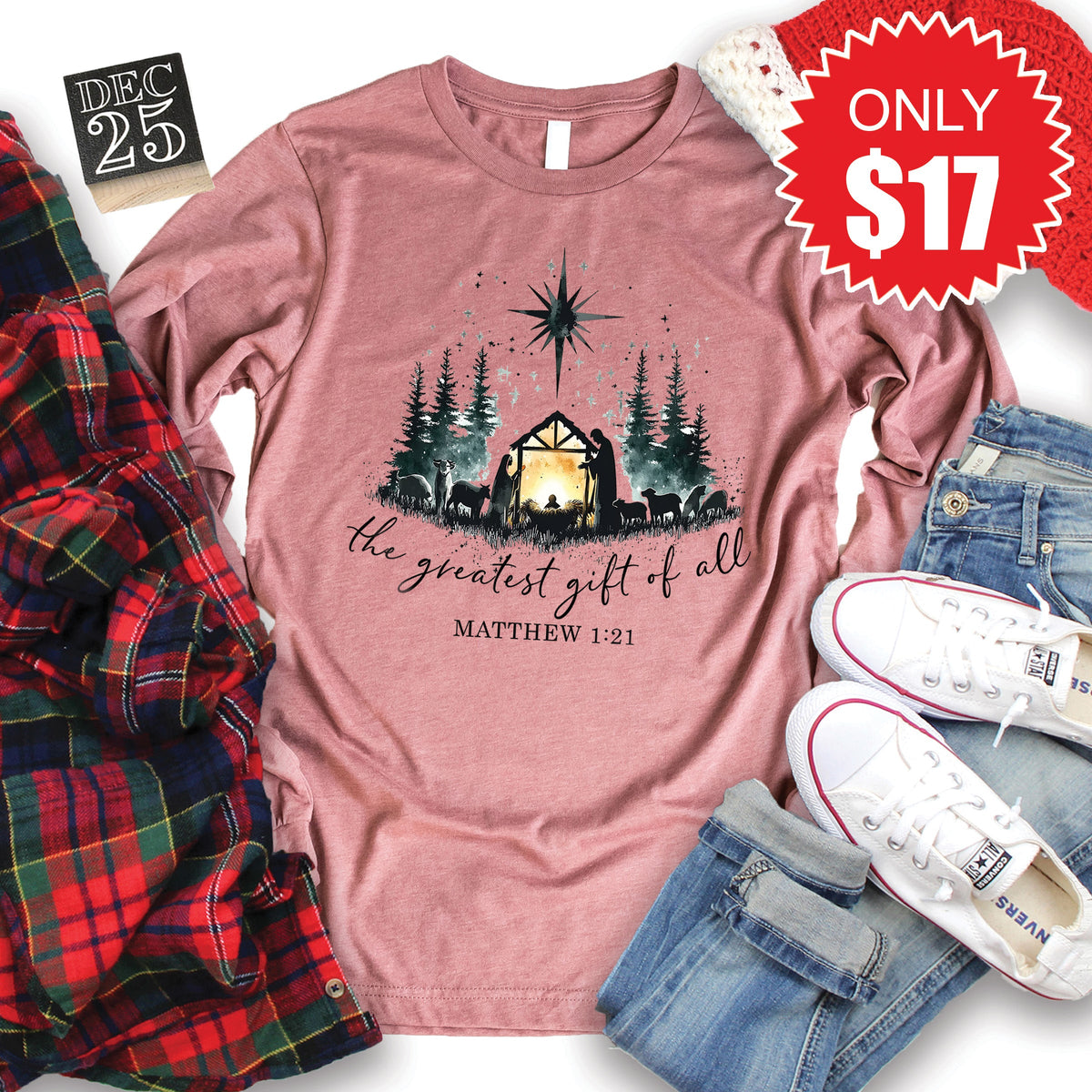 The Greatest Gift Of All Long Sleeve - Heather Mauve - 17 product image 1