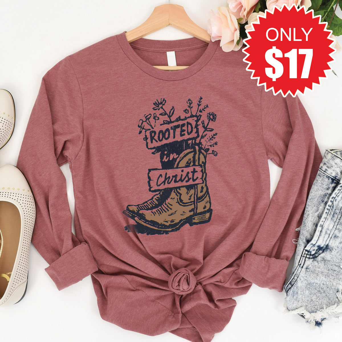 Rooted In Christ Long Sleeve - Heather Mauve - 17 product image 1
