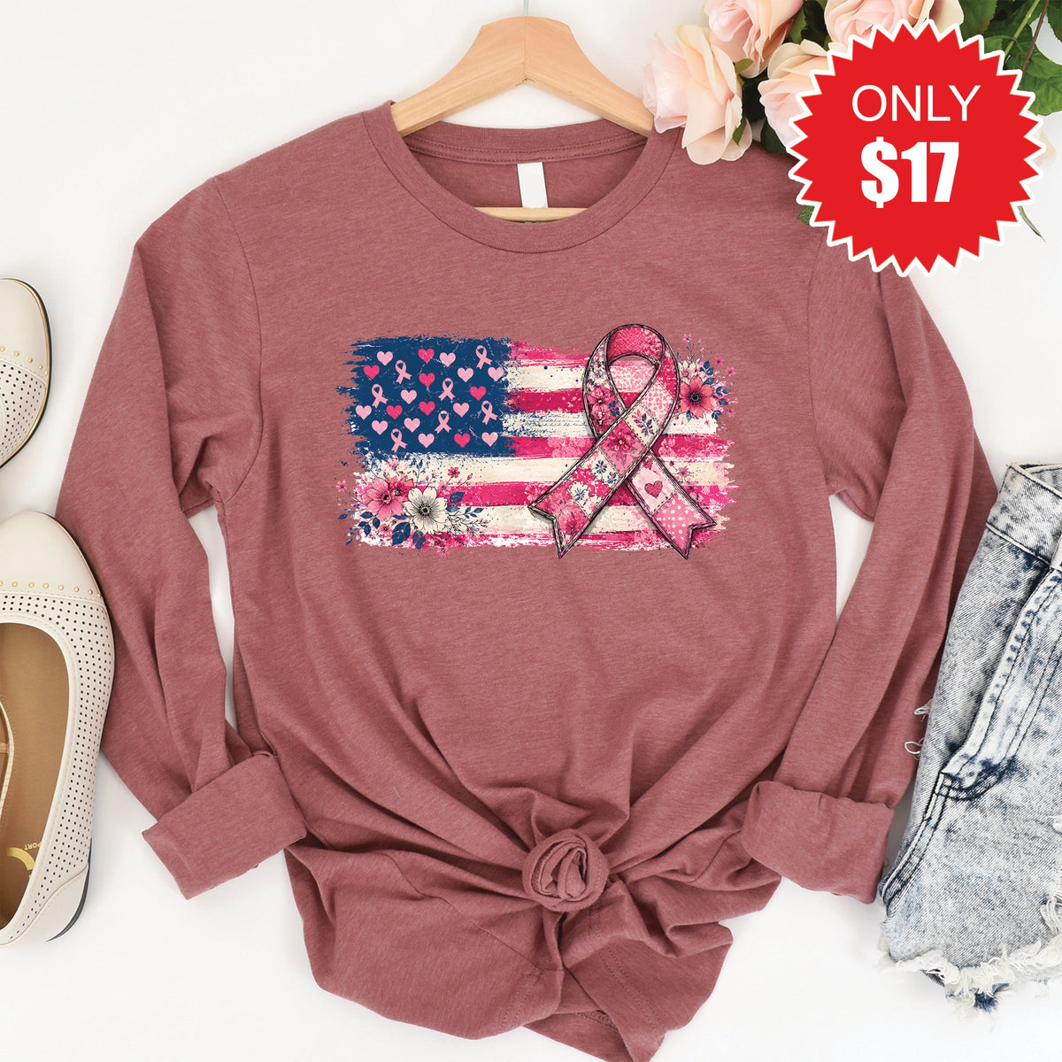 Pink Ribbon Long Sleeve - Heather Mauve - 17 product image 1