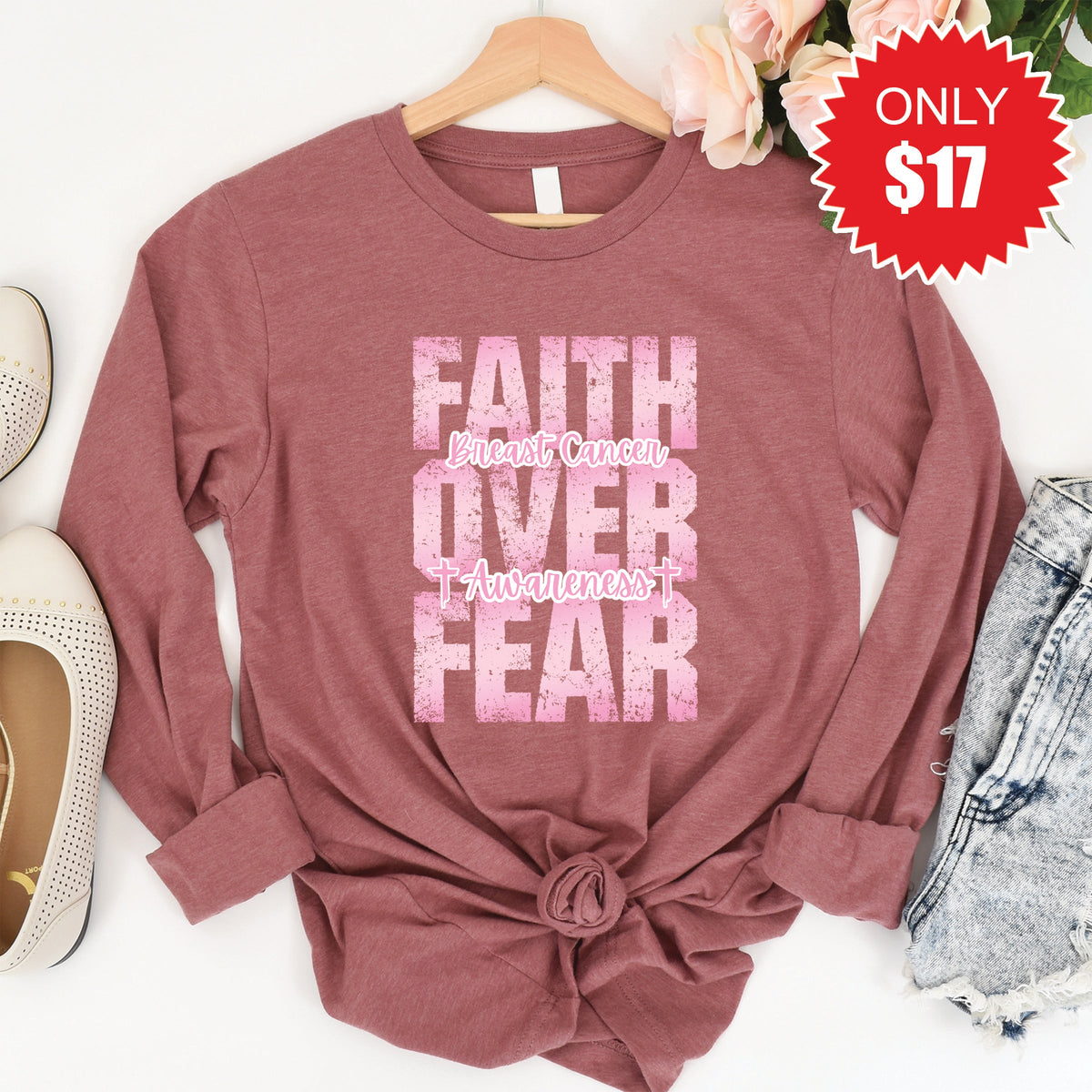 Faith Over Fear Long Sleeve - Heather Mauve - 17 product image 1