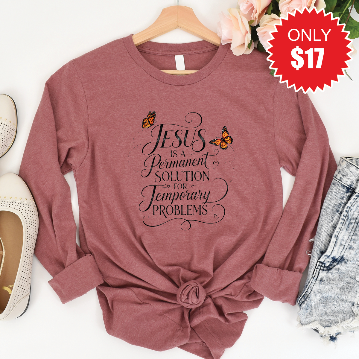 Jesus is a Permanent Solution Long Sleeve - Heather Mauve product image 1