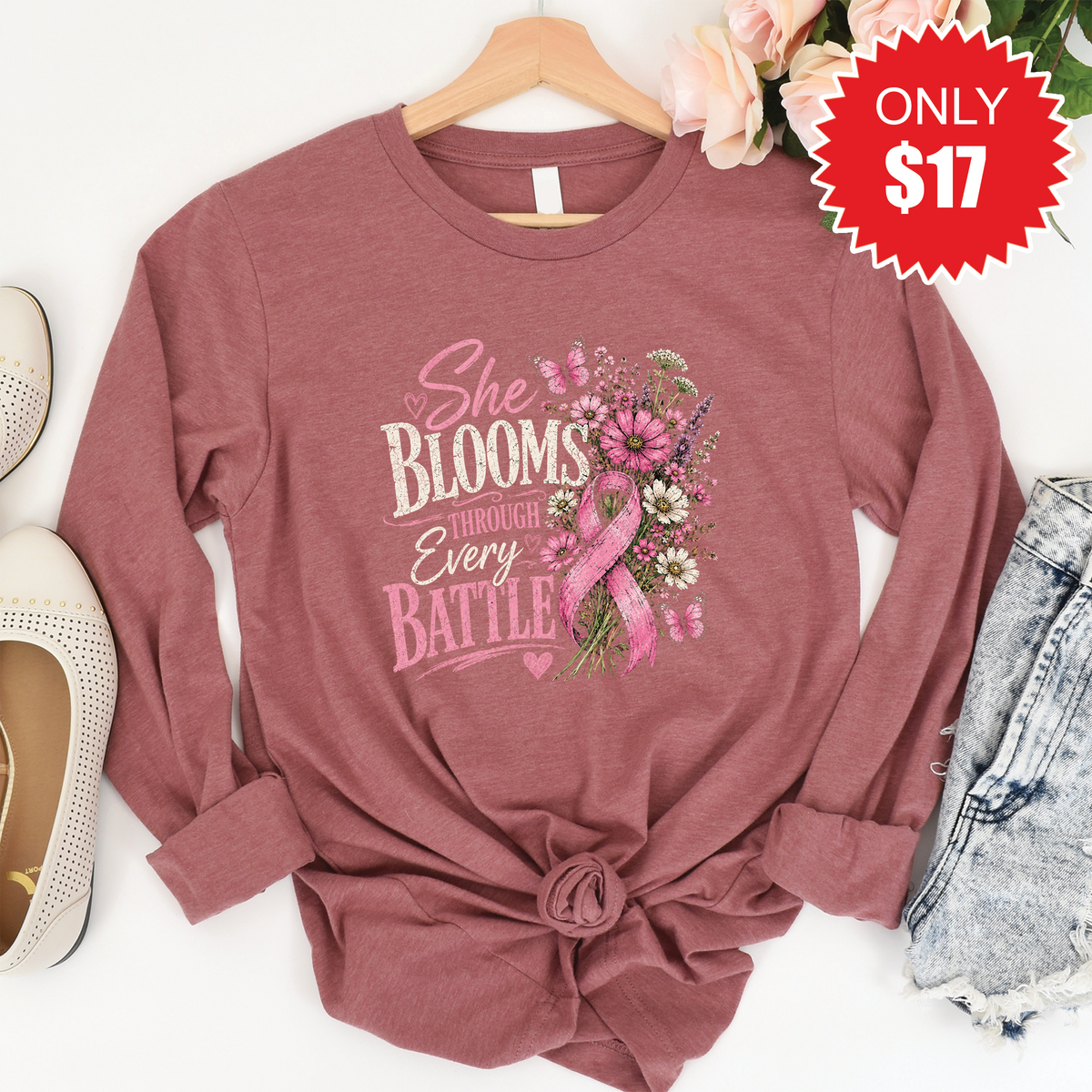 She Blooms Long Sleeve - Heather Mauve - 17 product image 1