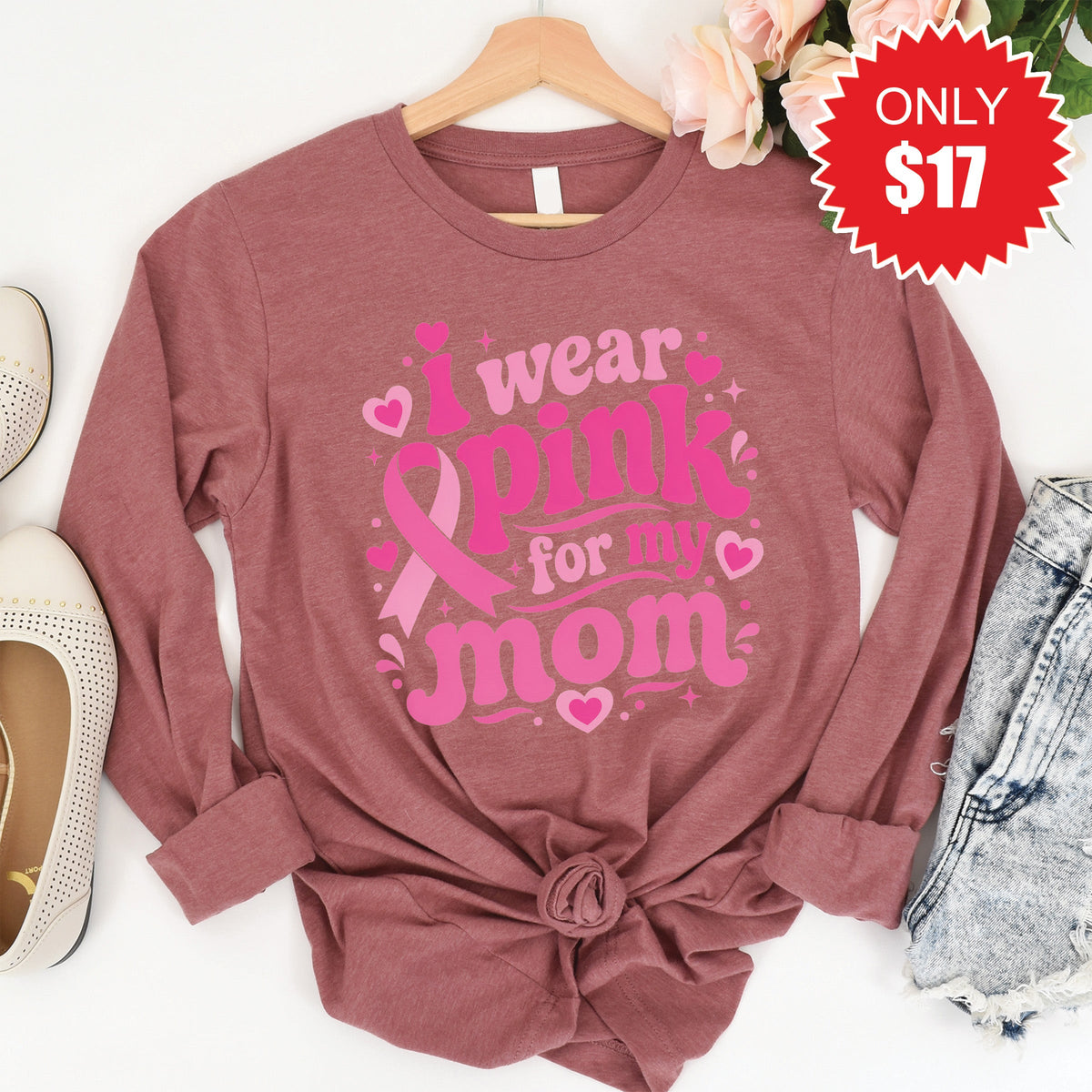 I Wear Pink For My Mom Long Sleeve - Heather Mauve - 17 product image 1