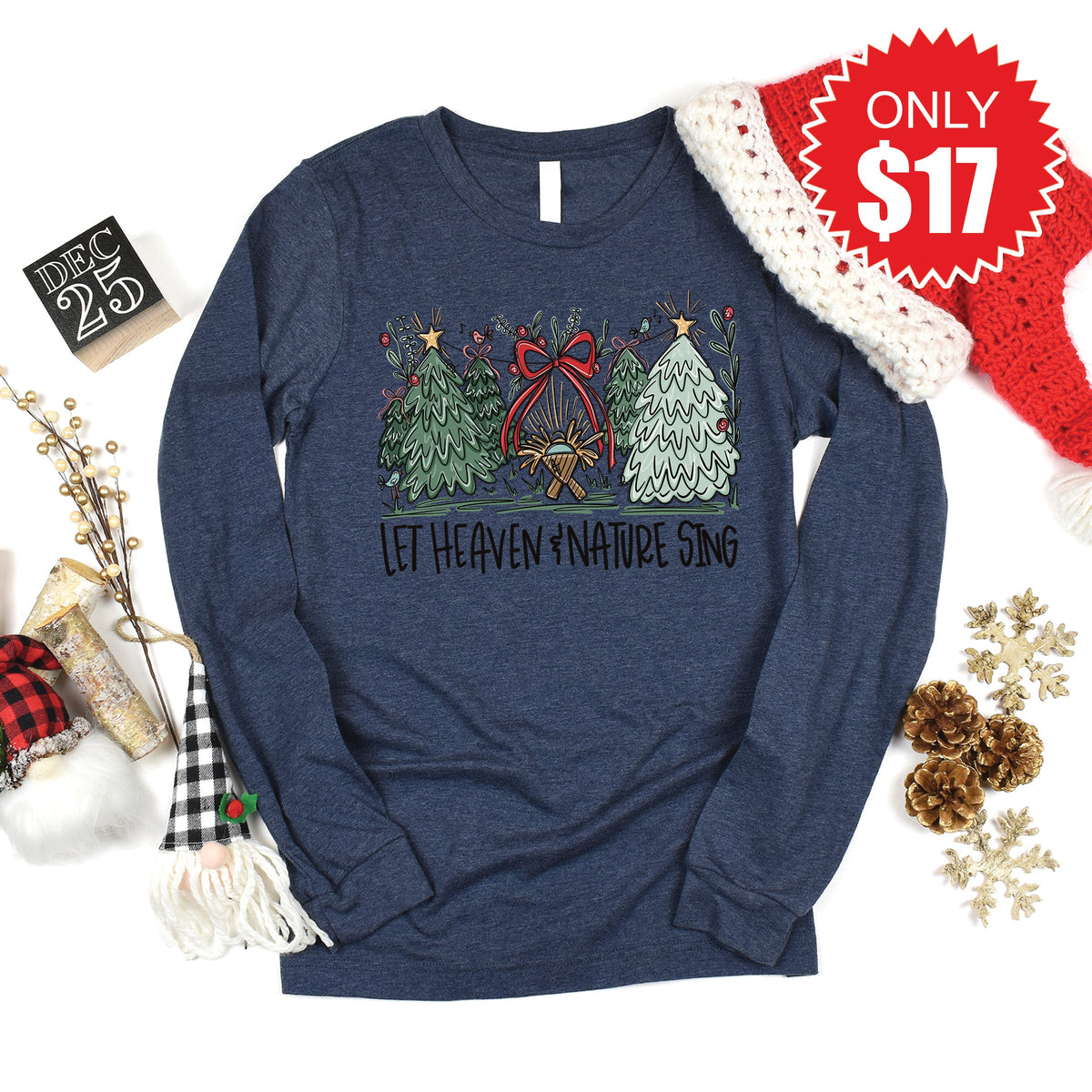 Let Heaven and Nature Sing Long Sleeve - Heather Navy - 17 product image 1