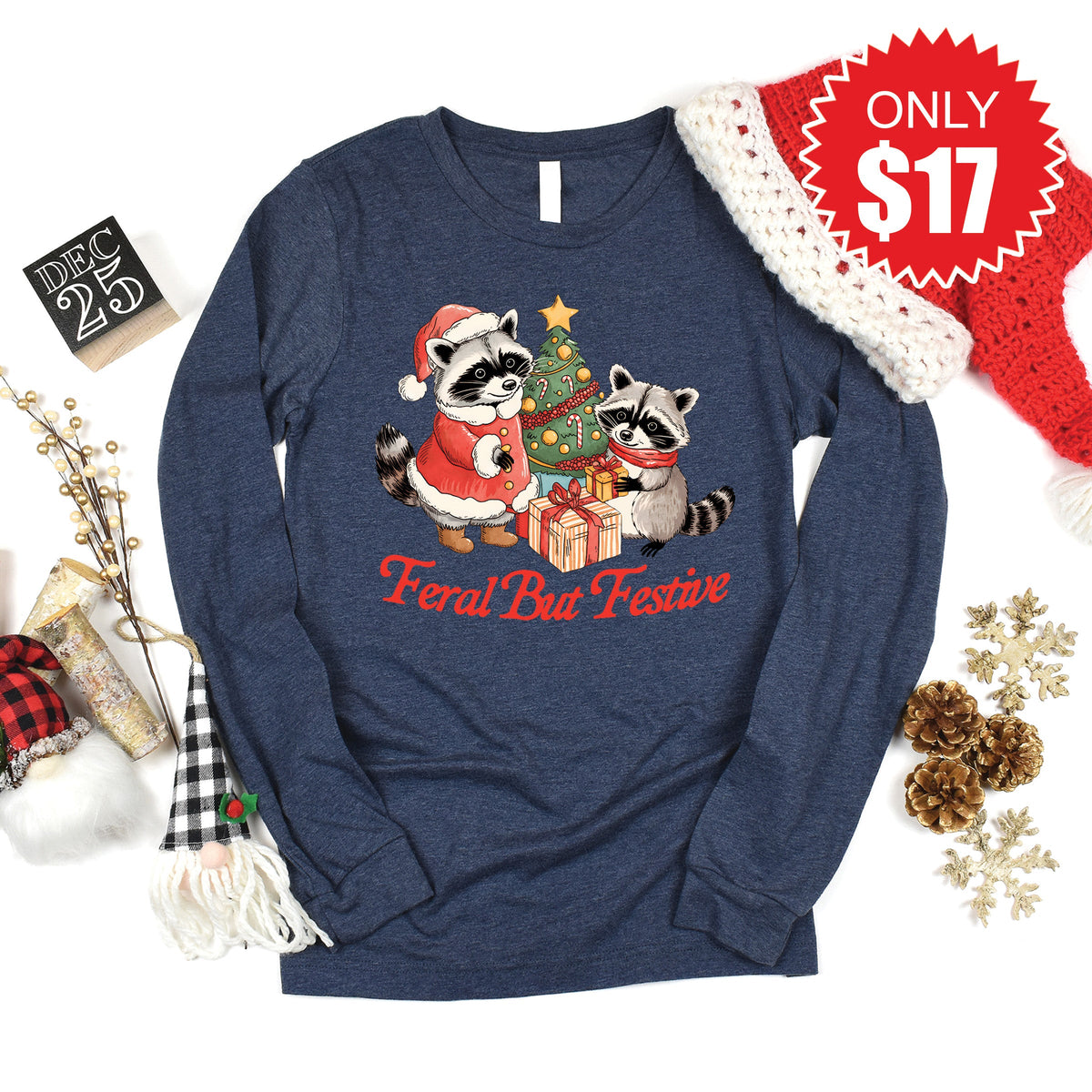 Feral But Festive Long Sleeve - Heather Navy - 17 product image 1