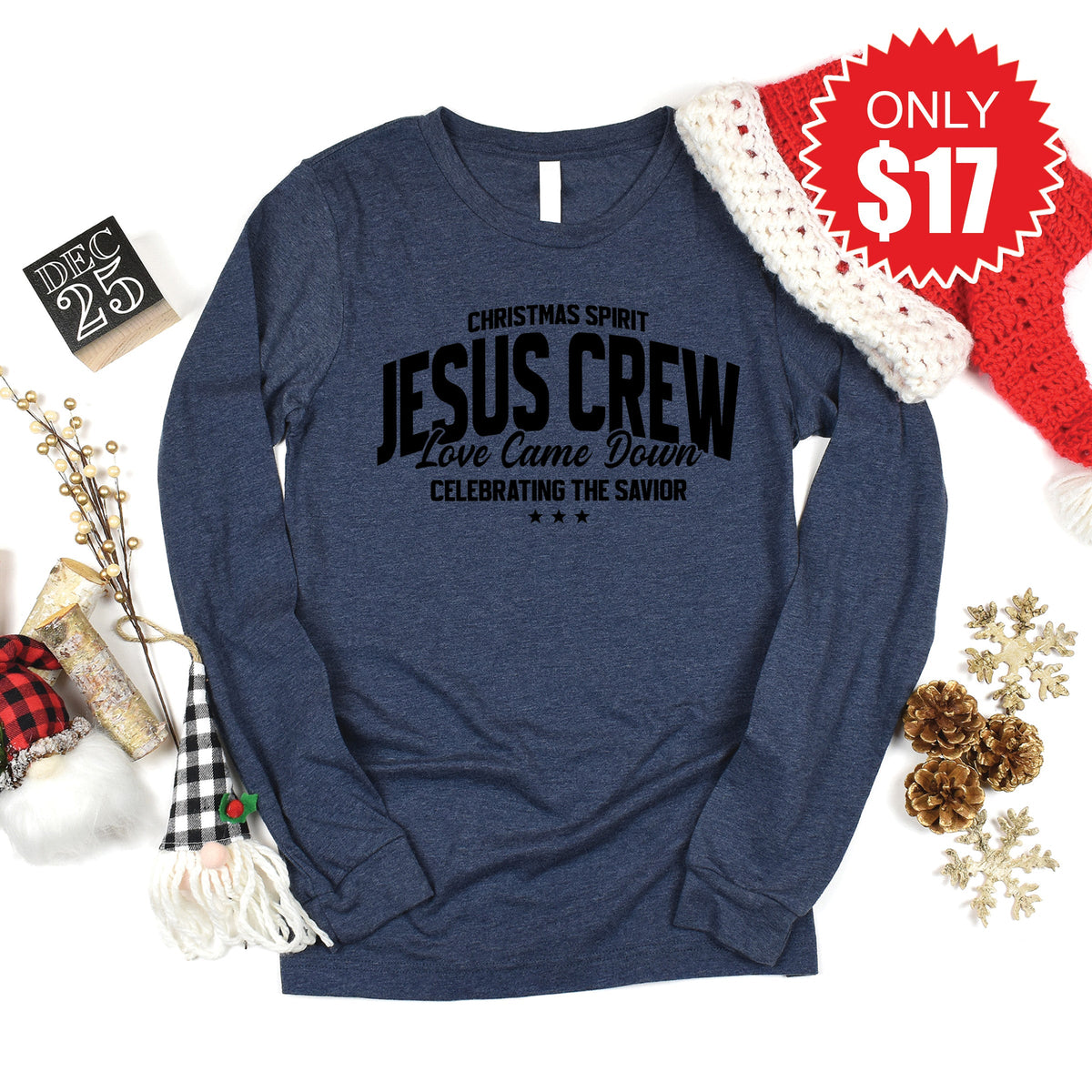 Jesus Crew Long Sleeve - Heather Navy - 17 product image 1