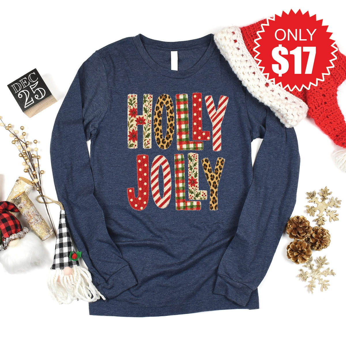 Holly Jolly Long Sleeve - Heather Navy - 17 product image 1