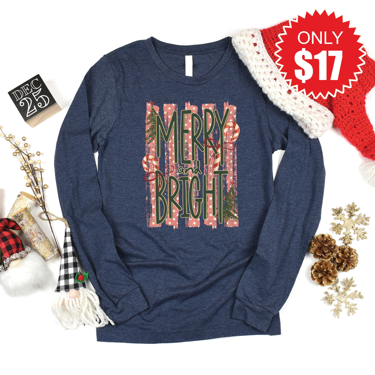 Merry and Bright Long Sleeve - Heather Navy - 17 product image 1