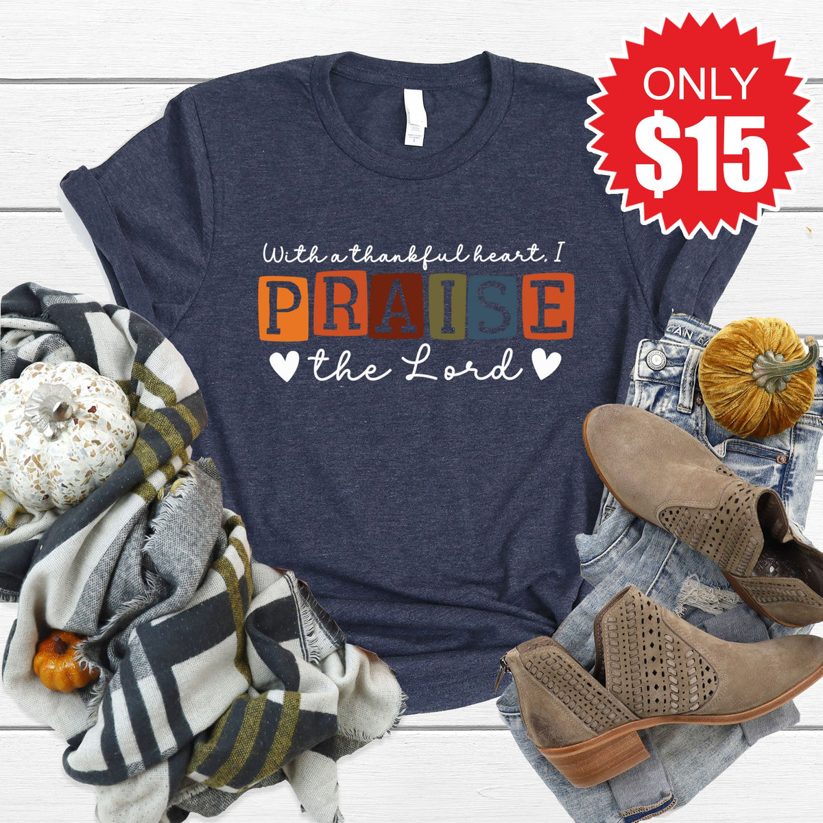 Thankful Praise Tee - Heather Navy - 15 product image 1