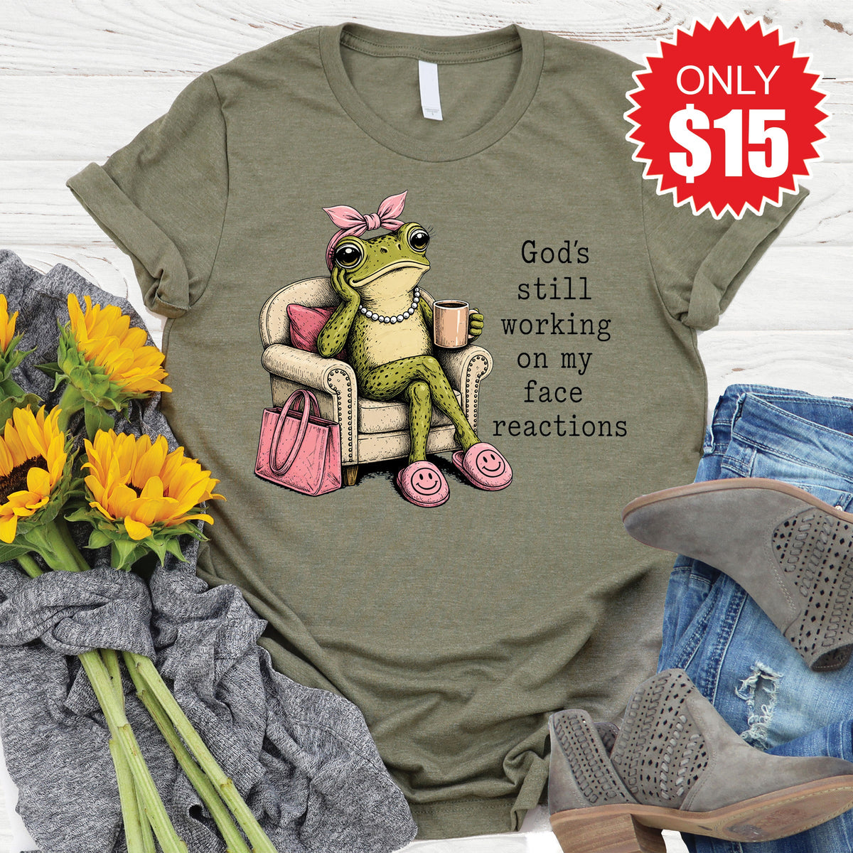 Face Reactions Tee - Heather Olive - 15 product image 1
