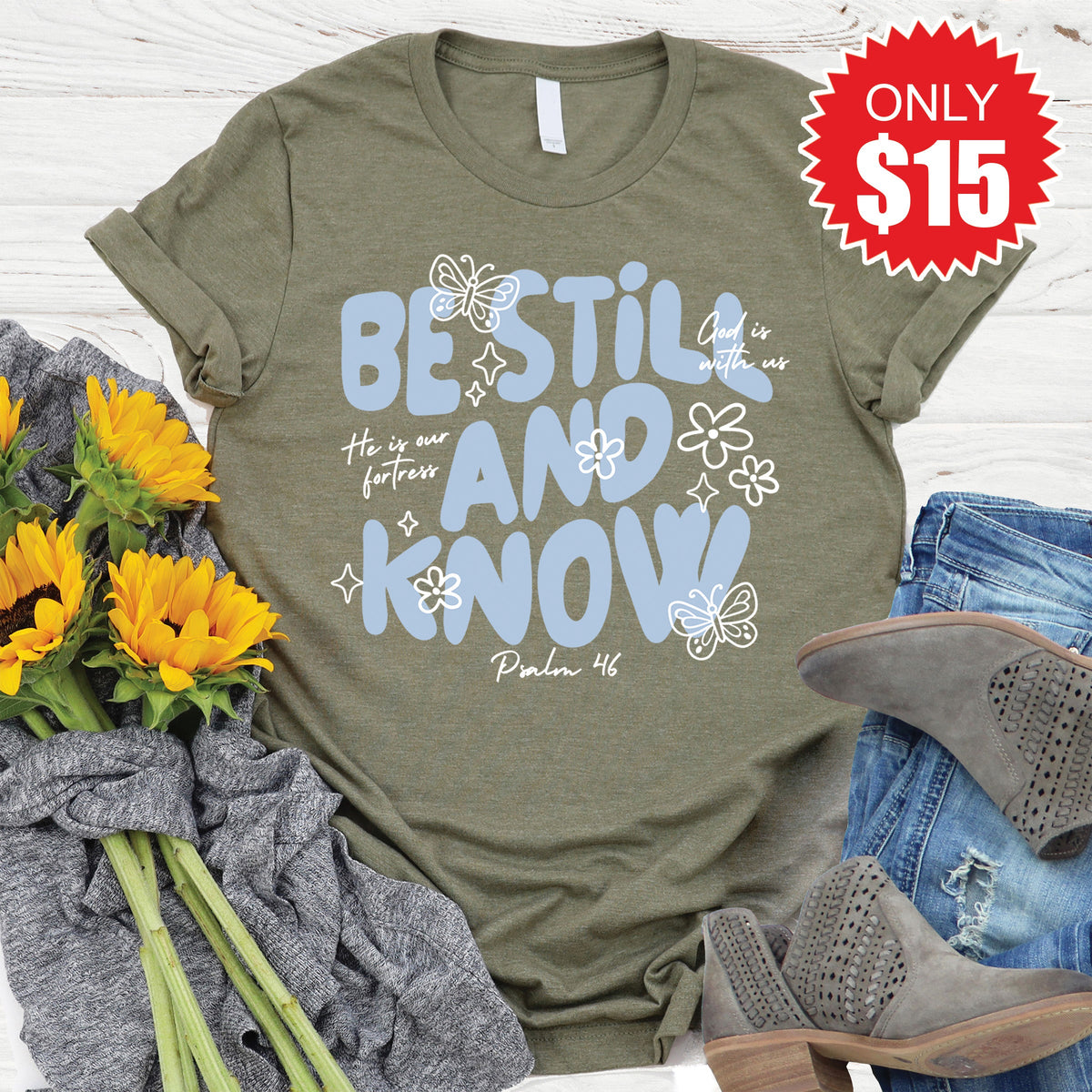 Be Still And Know Tee - Heather Olive - 15 product image 1