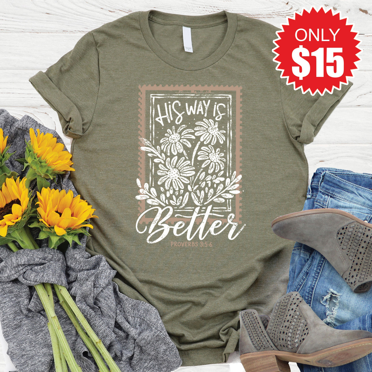 His Way Is Better Tee - Heather Olive - 15 product image 1