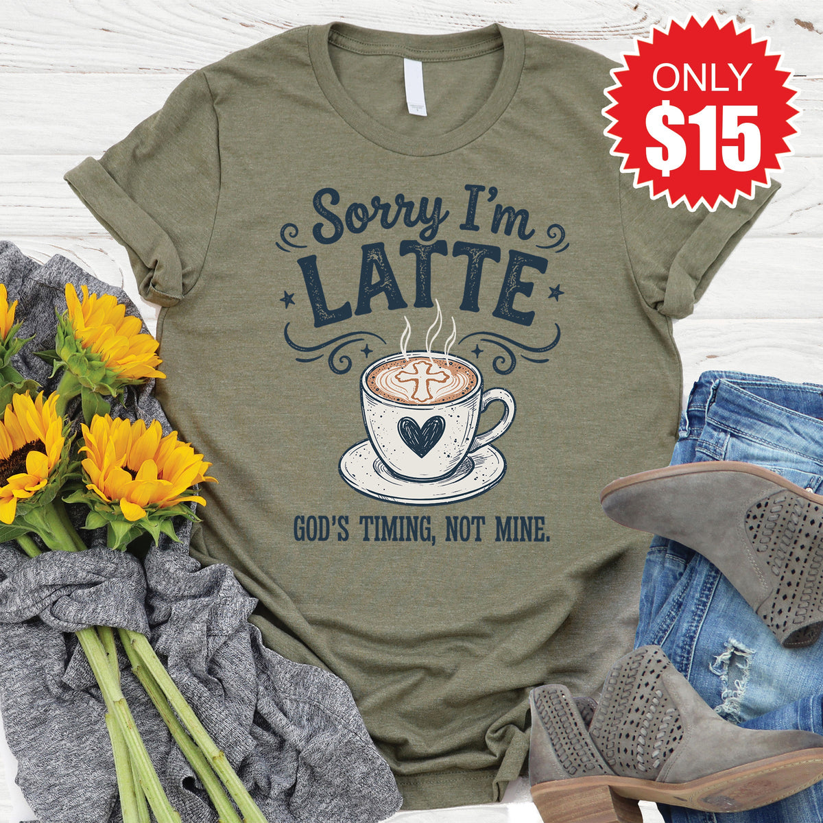 Latte Tee - Heather Olive - 15 product image 1