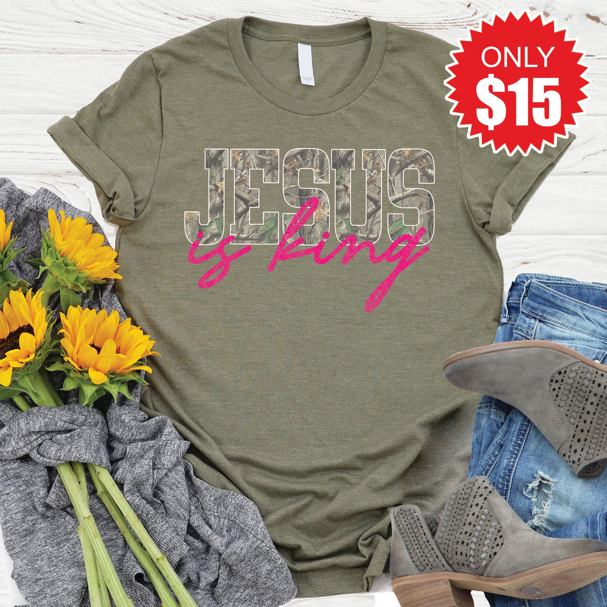 Jesus Is King Tee - Heather Olive - 15 product image 1