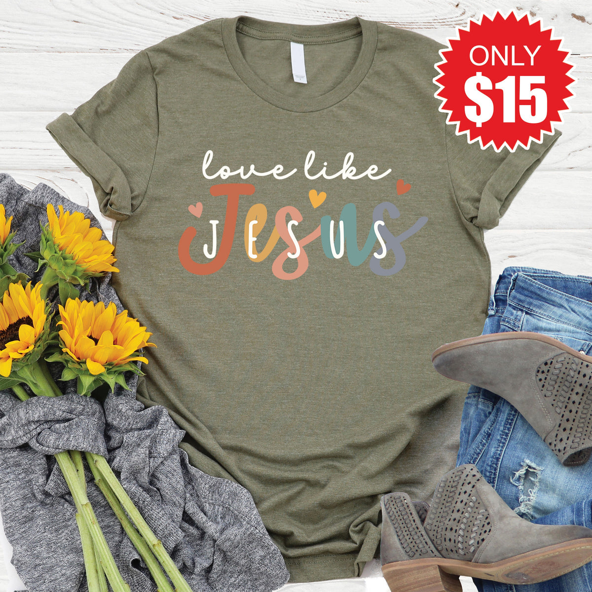 Love Like Jesus Tee - Heather Olive - 15 product image 1