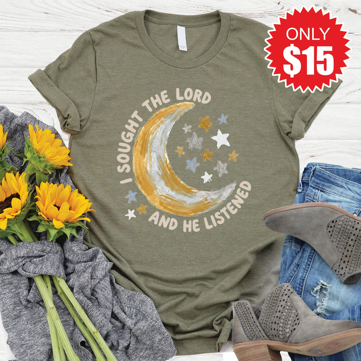I Sought The Lord Tee - Heather Olive - 15 product image 1