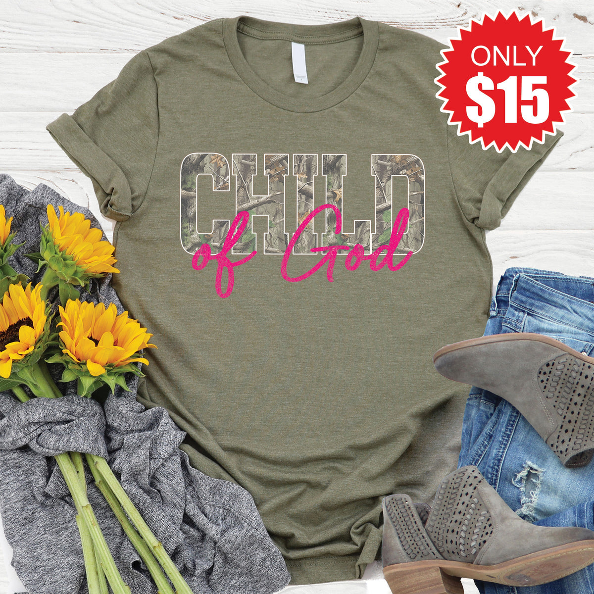Child of God Tee - Heather Olive - 15 product image 1