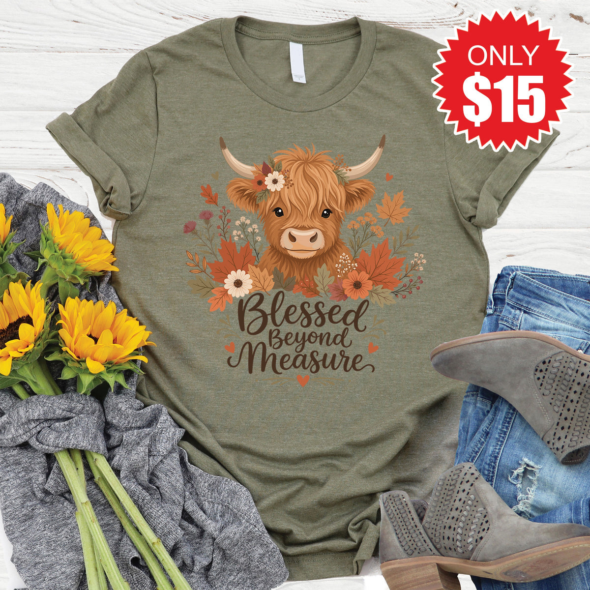 Beyond Blessed Tee - Heather Olive - 15 product image 1