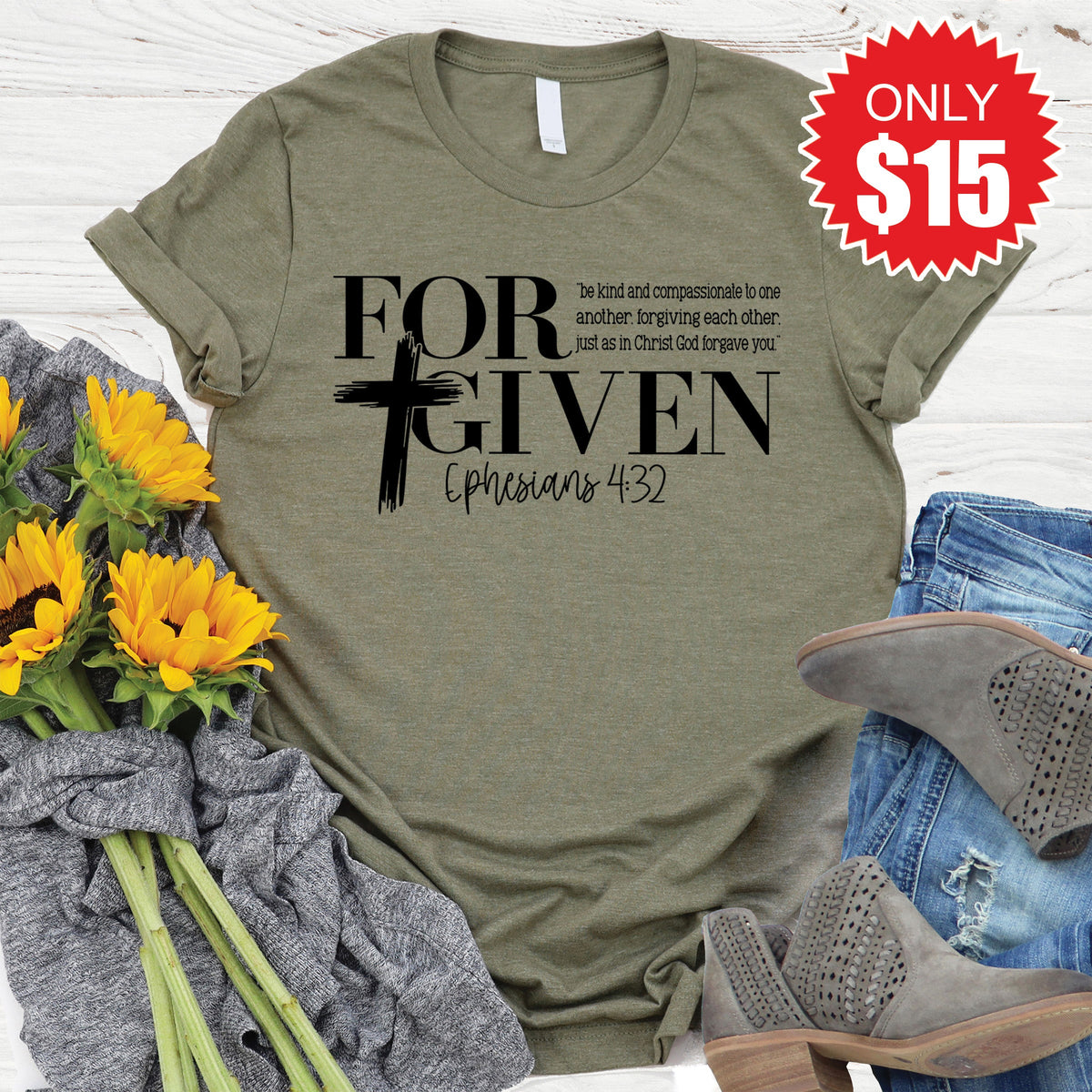 Forgiven Tee - Heather Olive - 15 product image 1