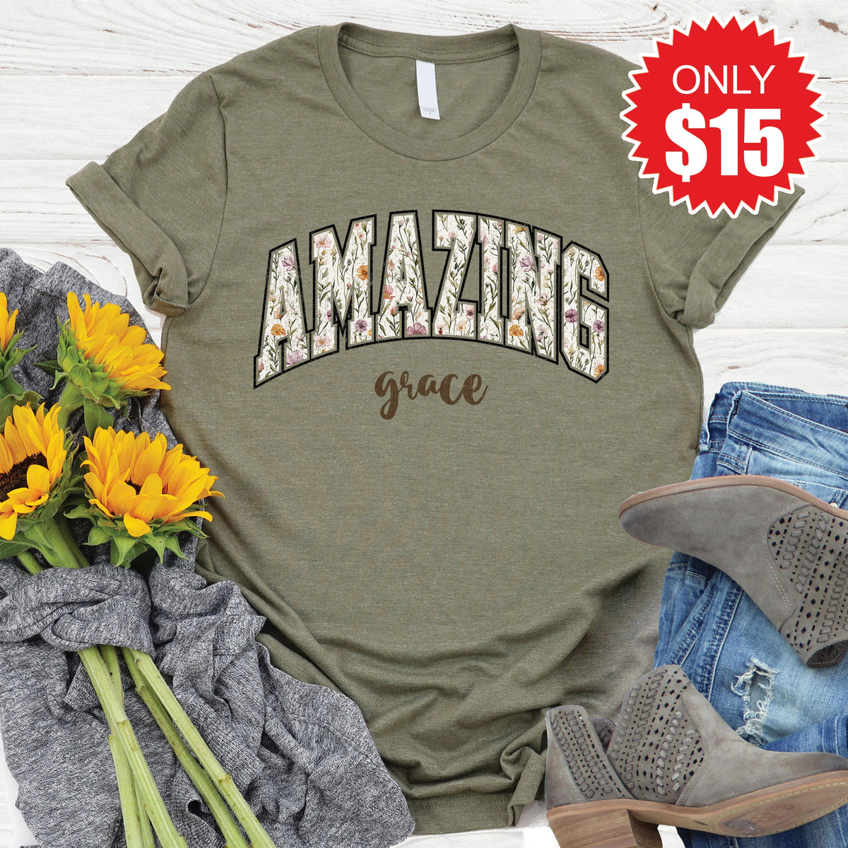 Amazing Grace Tee - Heather Olive - 15 product image 1