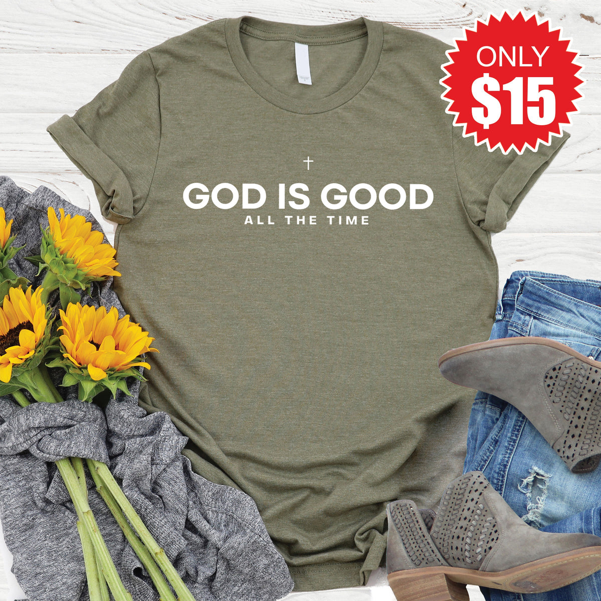 God Is Good Tee - Heather Olive - 15 product image 1