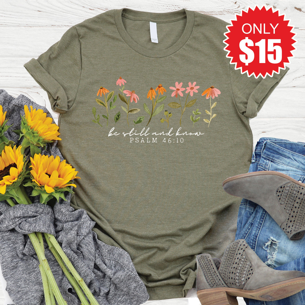 Be Still And Know Tee - Heather Olive - 15 product image 1