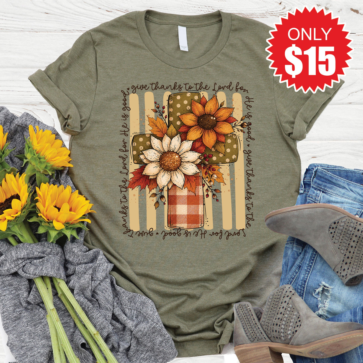 Give Thanks Tee - Heather Olive - 15 product image 1