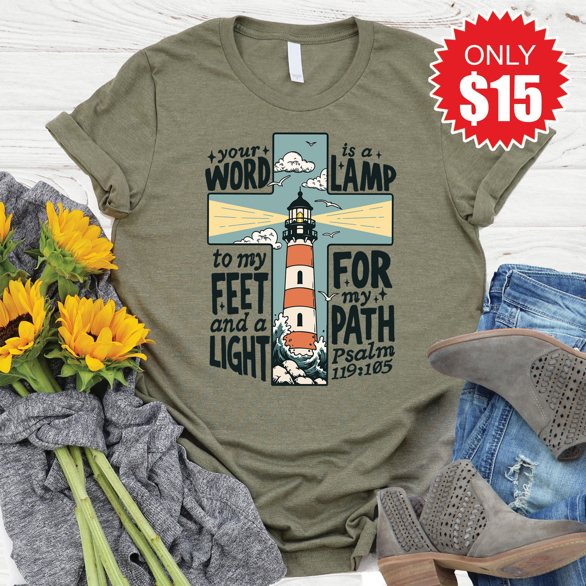 Your Word Is A Lamp Tee - Heather Olive - 15 product image 1