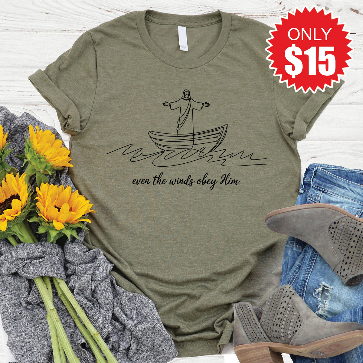 Obey Him Tee - Heather Olive - 15 product image 1