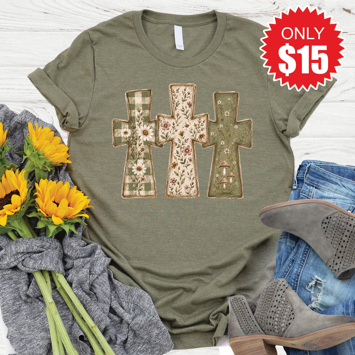 Crosses Tee - Heather Olive - 15 product image 1