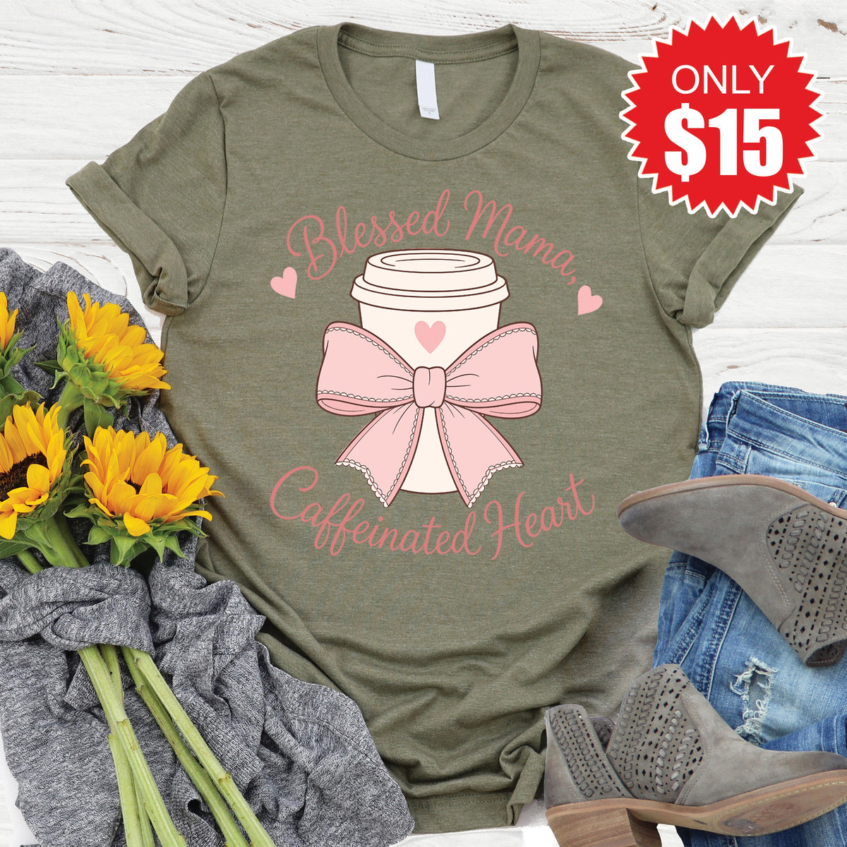 Blessed Mama Tee - Heather Olive - 15 product image 1