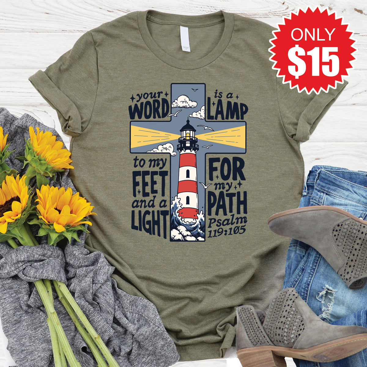 Your Word Is A Lamp Tee - Heather Olive - 15 product image 1