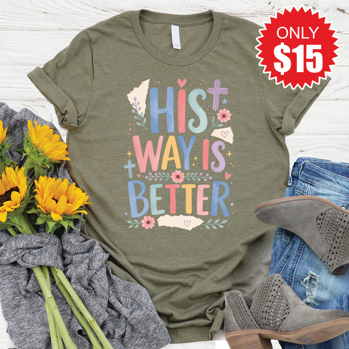 His Way Is Better Tee - Heather Olive - 15 product image 1