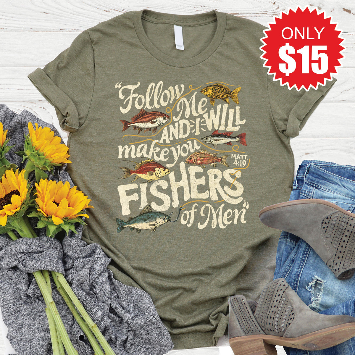 Fishers of Men Tee - Heather Olive - 15 product image 1