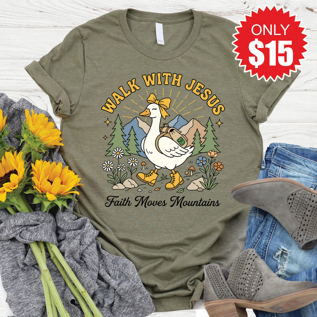 Walk With Jesus Tee - Heather Olive - 15 product image 1